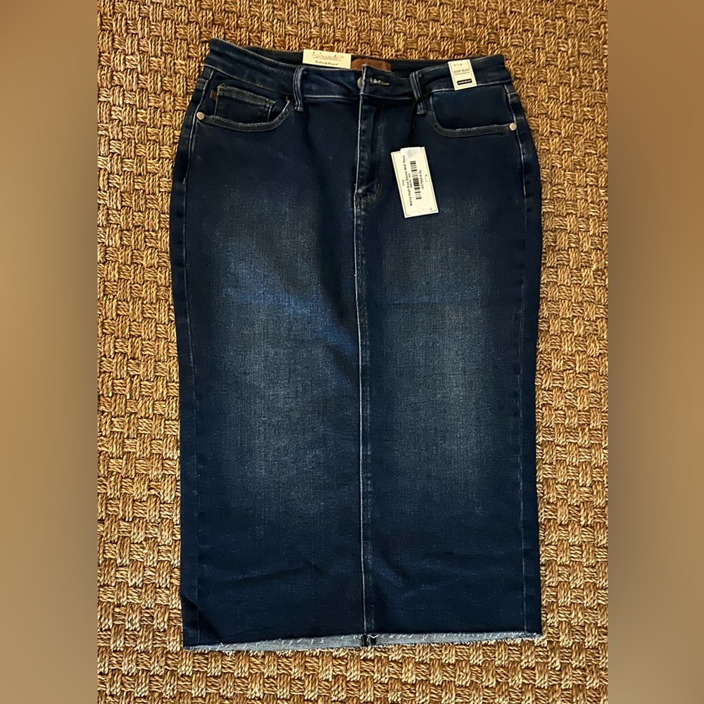 Judy Blue Dark Denim Midi Skirt